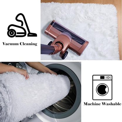 ONASAR White Runner Rugs for Bedroom Living Room, Washable Luxury Bedside Fluffy Area Rug 2x6 Feet, Ultra Soft Plush Faux Fur Floor Throw Carpet for Hallway Nursery Kids Dorm Home Decor Aesthetic