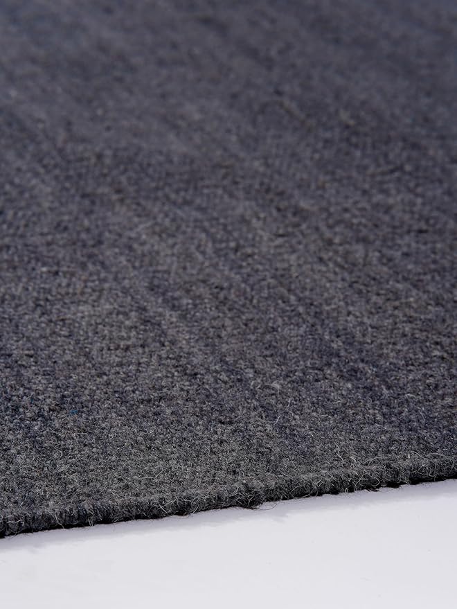 Rugsotic Carpets Hand Woven Flat Weave Kilim Wool ECO-Friendly Area Rugs - 8'x8', Square Shape, Charcoal Color, Solid Plain Design, Low Pile Handmade Area Rugs for Living Room, Bed Room (D00111)