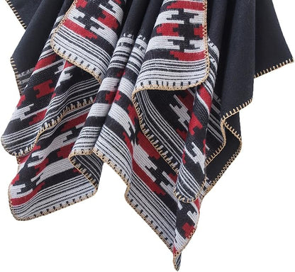 Women's Vintage Pattern Open Front Poncho Cape Shawl Winter Shawl Wraps