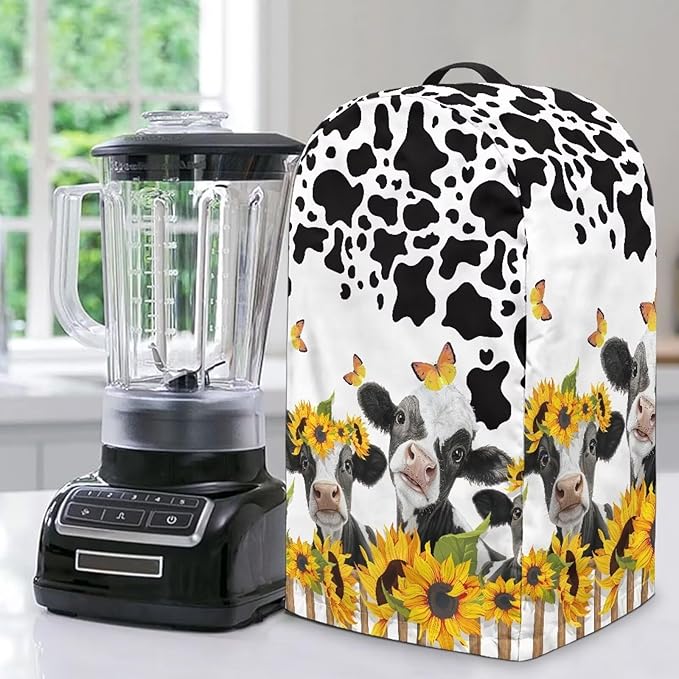 Cow Sunflower Blender Dust Covers with Drawstring, Stand Mixer or Coffee Maker Appliance Cover, Anti Fingerprint Dust Proof Stain Resistant Blender Cover for Home Kitchen