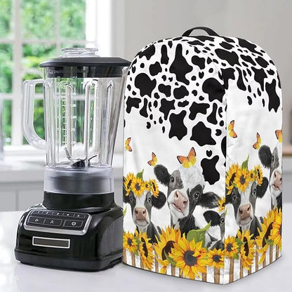 Cow Sunflower Blender Dust Covers with Drawstring, Stand Mixer or Coffee Maker Appliance Cover, Anti Fingerprint Dust Proof Stain Resistant Blender Cover for Home Kitchen
