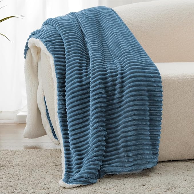 Sherpa Blankets King Size - Fleece King Size Blanket for Bed, Soft and Warm Throw Blanket for Winter, 108" x 90", Washed Blue