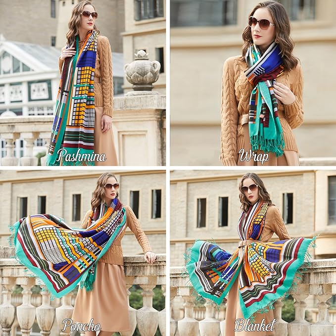 DANA XU 100% Merino Wool Pashmina Shawl for Women 96"x43", Oversized Cashmere Wrap with Tassels, Floral Travel Blanket Cape