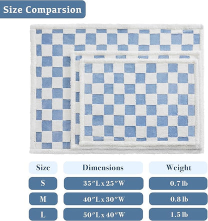 Checkered Dog Blanket, Blue Jacquard Sherpa Blankets for Small Dog and Cats, Cute Aesthetic Style Fluffy Fleece Pets Blanket for Couch Protection Washable, 30"x40"