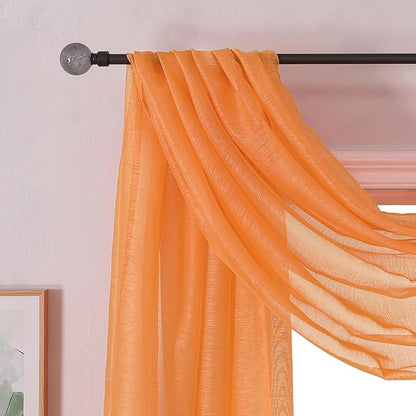 DONREN Coral Orange Window Scarf for Background - Luxury Soft Decoration Semi Sheer Scarf for Party Wedding (1 Pack,52 W x 216 L)
