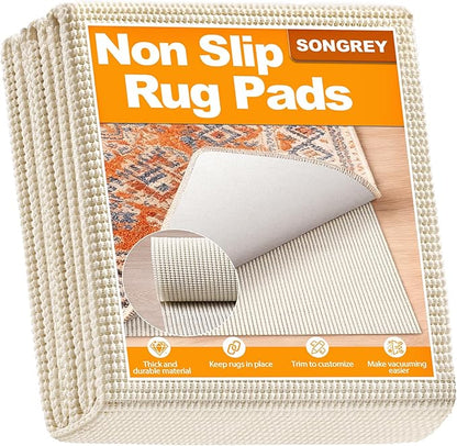Songrey Non-Slip Rug Pad 3x5 FT, Extra Thick Carpet Pads for Hard Surfaces, Prevents Sliding and Secures Rugs, Provides Floor Protection with Comfort Cushioning