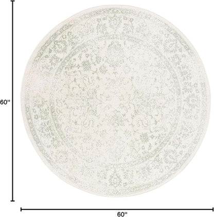 SAFAVIEH Adirondack Collection Area Rug - 5' Round, Ivory & Sage, Distressed Vintage Floral Design, Non-Shedding & Easy to Clean, Ideal for Living Room, Bedroom, Dining Space (ADR109V)