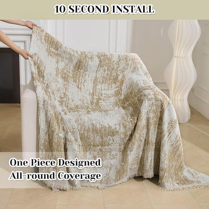 MEETSKY Small Couch Cover Oversized Recliner Covers Washable Armchair Sofa Cover for Dog, Chenille Khaki Abstract Geometric Jacquard Sofa Throw Cover Durable Modern Single Sofa Slipcovers, 71" X 91"