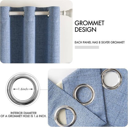 MIULEE Linen Texture Curtains for Bedroom Solid 100% Blackout Thermal Insulated Stone Blue Curtains Grommet Room Darkening Drapes Luxury Decor for Living Room Nursery 52x96 Inch (2 Panels)