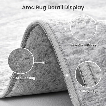Valenrug Washable Rugs 8x10 - Non Slip 8x10 Area Rugs for Living Room, Stain Resistant Area Rugs for Bedroom, Foldable Machine Washable Area Rug(8'x10', Grey)