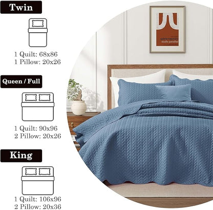 IR Imperial Rooms King Quilt Bedding Set Size (106" x 96") + 2 Pillow Shams (20" x 36"+ 2") - 3 Pcs All Season Lightweight Reversible Microfiber Coverlet Embossed Quilt Bedspread (Light Blue)