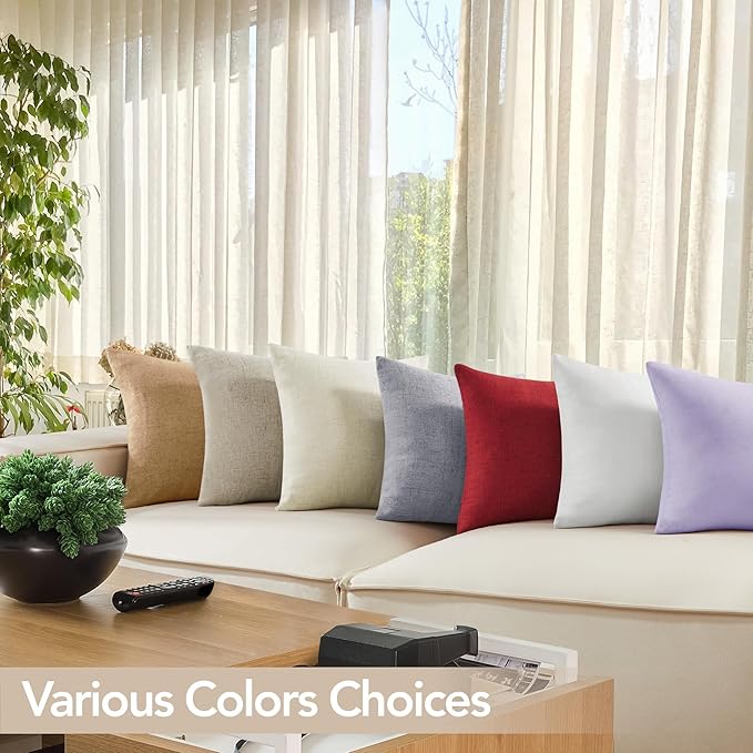 Deconovo Pillow Covers 18x18, Throw Pillow Cover, Faux Linen Decorative Pillow Covers for Throw Pillows, Pillow Cases Standard Size for Home(18 x 18 Inch, Cream, Set of 4, No Pillow Insert)