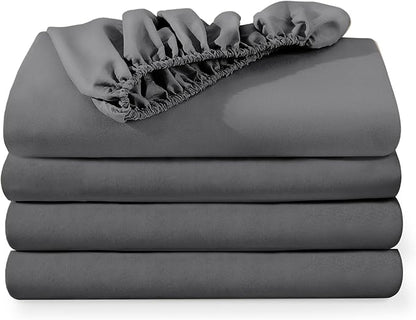 Bare Home 4-Pack Fitted Bottom Sheets for Hospital Bed Size - Premium 1800 Ultra-Soft Wrinkle Resistant Microfiber - Deep Pocket (Hospital, Grey)