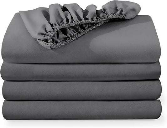 Bare Home 4-Pack Fitted Bottom Sheets for Hospital Bed Size - Premium 1800 Ultra-Soft Wrinkle Resistant Microfiber - Deep Pocket (Hospital, Grey)