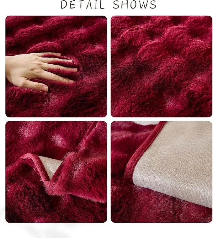 Christmas Faux Fur Couch Cover Fuzzy Soft Plush Thick Bubble Sofa Cover Luxury Sectional Couch Covers Luxury Anti-Slip Sofa Slipcover Washable Furniture Protector (Wine Red,28"x70")