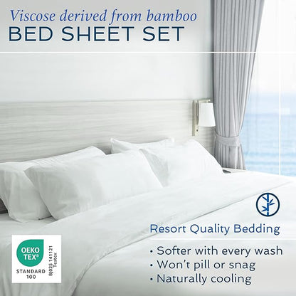 Hotel Sheets Direct 4 Piece Bed Sheet Set King Size, 100% Viscose Derived from Bamboo Sheets Set with 2 Pillowcases, Cooling & Breathable Luxury Bedding, Moisture-Wicking & Silky Soft Texture, Gray