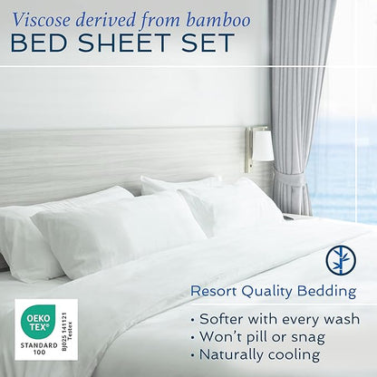 Hotel Sheets Direct 3 Piece Bed Sheet Set Twin XL Size, 100% Viscose Derived from Bamboo Sheets Set with 1 Pillowcase, Cooling & Breathable Luxury Bedding, Moisture-Wicking & Silky Soft, Light Gray
