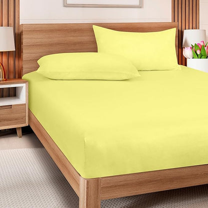 ROYALE LINENS 300 Thread Count 100% Long Staple Combed Cotton Fitted Sheet King - Super Soft Deep Pocket Bottom Sheet - Fitted Sheets Only - Elastic Sheets (King, Yellow)