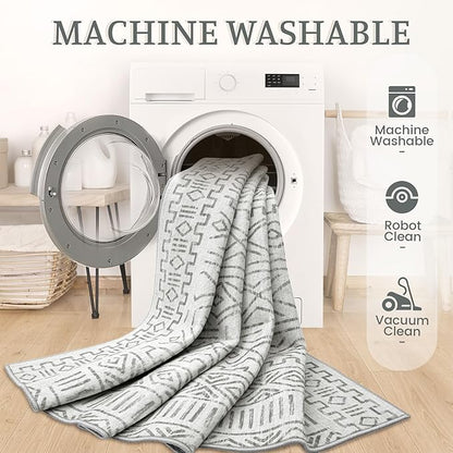 6x9 Area Rug Living Room: Washable Boho Geometric Moroccan Rug Neutral Modern Farmhouse Indoor Soft Non Slip Ultra Thin Printed Pattern Carpet for Dining Room Bedroom Nursery Home (BeigeBrown, 6'x9')