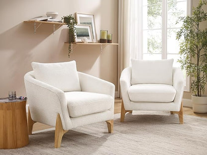 VANOMi Accent Chairs for Living Room, Sherpa Armchair with Cushion, Comfy Chair for Bedroom, Reading, Corner, Apartment, White