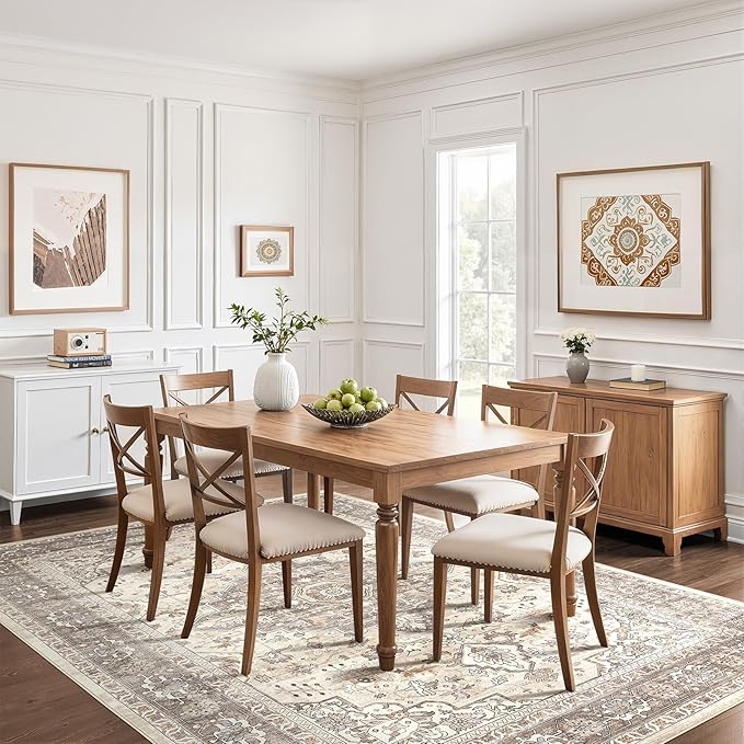 6x9 Area Rugs Living Room: Washable Boho Large Neutral Vintage Soft Rug Stain Resistant Farmhouse Non Slip Indoor Floor Carpet for Bedroom Nursery Kids Playroom Office Dining Room- Beige Brown
