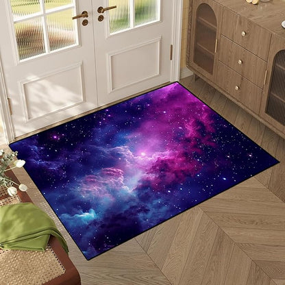Purple Galaxy Rug Space Rugs Colorful Throw Rug Non-Slip Sun and Cloud Carpet Doormats for Living Room Bedroom Apartment Dorm Floor Mat 47 in X 31 in