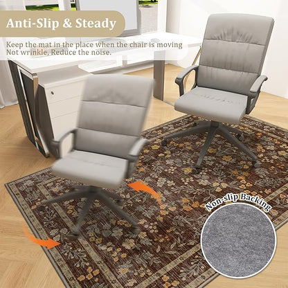 chakme Office Chair Mat for Hardwood Floor, 48"x36" Easy Glide Computer Desk Mat Protector for Rolling Chair Under Desk Rug Nonslip Backing, Machine Wash, (Floral)