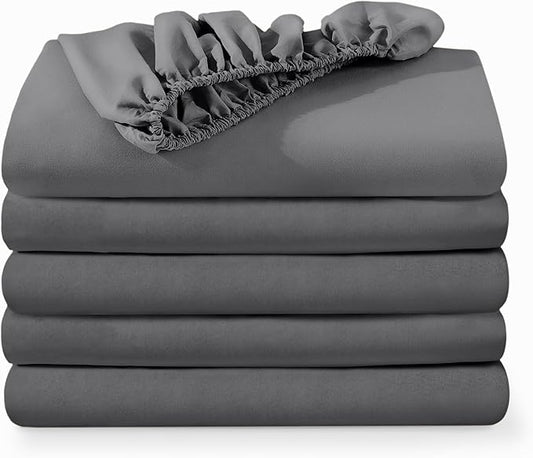 Bare Home 5-Pack Fitted Bottom Sheets Twin - Premium 1800 Ultra-Soft Wrinkle Resistant Microfiber - Deep Pocket (Twin, Grey)
