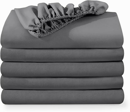 Bare Home 6-Pack Fitted Bottom Sheets for Hospital Bed Size - Premium 1800 Ultra-Soft Wrinkle Resistant Microfiber - Deep Pocket (Hospital, Grey)