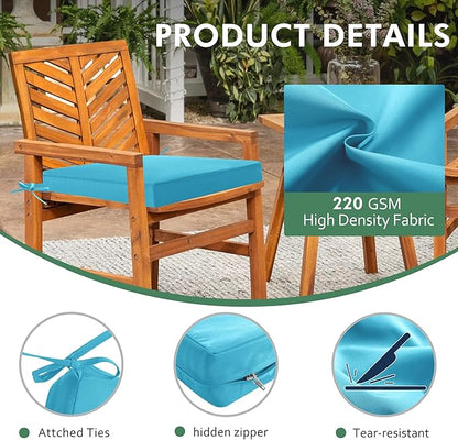 Outdoor Chair Cushions Set of 2: Waterproof & Fade Resistant Deep Seat Cushion for Patio Furniture - 24 x 24 x 3 Inch Chair Pads with Ties and Hidden Zipper - Patio Chair Cushion Replacement, Teal
