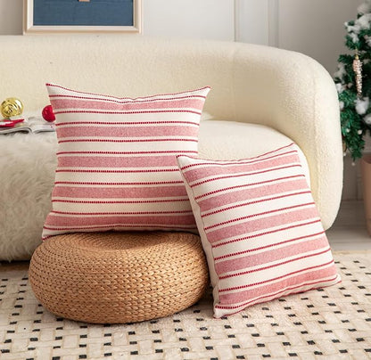 Christmas Pillow Covers, Boho Textured Red Pillow Case, Pillow Covers 22 x 22 Inch Set of 2 Christmas Decorative, Chair Sofa Bedroom Living Room Home Holiday Decor Cushion Case