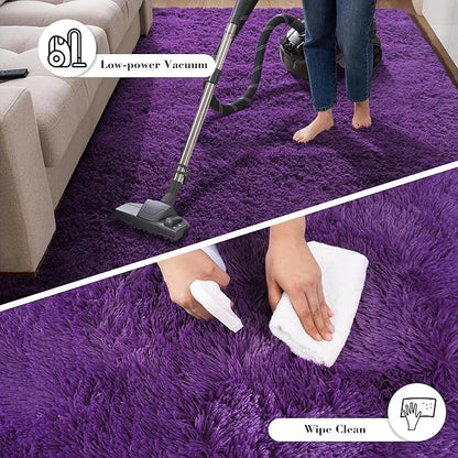 Purple Fluffy Rug Shaggy Area Rug, 8x10 Area Rugs for Girls Bedroom, Big Soft Shaggy Bedside Non-Slip Plush Dorm Nursery Kids Carpet Home Decor Aesthetic