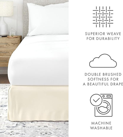 Linen Market Bed Skirt - Ultra Soft Microfiber - Easy Fit with 14 Inch Tailored Drop - Hotel Quality, Shrinkage & Fade Resistant - Bed Cover - Queen Bed Set - Bedroom Décor - (Queen, Ivory)