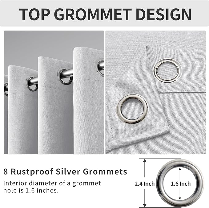 Easy-Going Linen Look Blackout Curtain Grommet Window Curtain Drapes for Bedroom, Living Room Thermal Insulated Room Darkening (2 Panels, 52x84 inch, Greyish White)