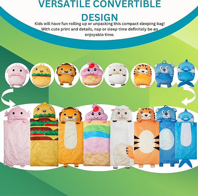 Kid's Nap Buddies Character Preschool Nap Mat, Toddler Sleeping Bag with Pillow for Daycare, Ages 3+