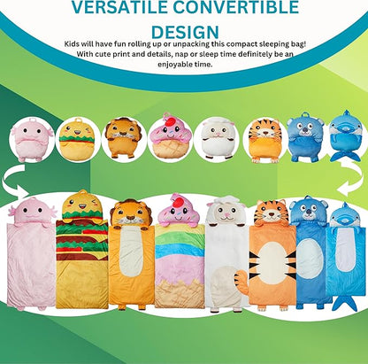 Kid's Nap Buddies Character Preschool Nap Mat, Toddler Sleeping Bag with Pillow for Daycare, Ages 3+