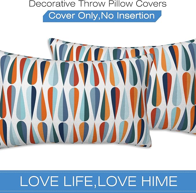 Mid-Century Drop Shapes Throw Pillow Cover Case Modern Retro Style Throw Pillows Set of 2 Super Soft Pillow Covers 20x12 Inches Farmhouse Home Decor for Living Room Bedroom Sofa Couch Cushion Cover