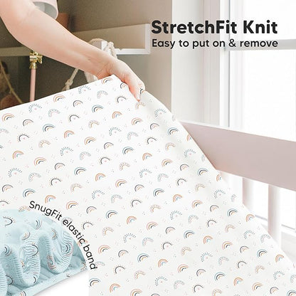 KeaBabies 2-Pack Baby Crib Sheets for Boys, Girls - 52x28 Viscose Derived from Bamboo Toddler Bed Sheets Neutral, Fitted Crib Mattress Cover for Standard Baby Bedding, Soft & Cozy (Jolly Rainbow)
