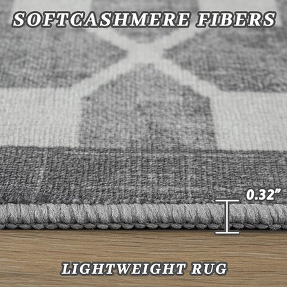 4x6 Area Rugs for Living Room Bedroom, Machine Washable Low Pile Rugs, Non Slip Modern Bordered Print Indoor Carpet for Entryway Office Dining Room Dorm Home Decor,Light Grey