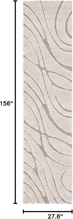 SAFAVIEH Florida Shag Collection Runner Rug - 2'3" x 13', Cream & Beige, Non-Shedding & Easy Care, 1.2-inch Thick Ideal for High Traffic Areas in Living Room, Bedroom (SG471-1113)