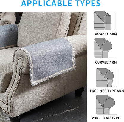 MINJIATEX Couch arm Covers,Non-Slip lace Sofa arm Covers Set of 2 Washable Sofa armrests Covers for Living Room Recliner Chair arm Cover Protectors for Leather Sofa armrest slipcover (GYDF-Grey)