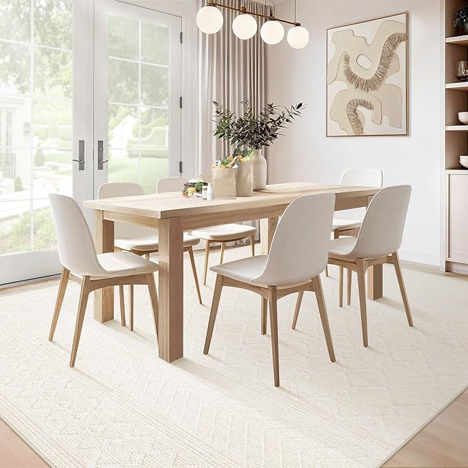 5x7 Area Rug Living Room: Washable Boho Geometric Moroccan Rug Neutral Modern Farmhouse Indoor Soft Non Slip Ultra Thin Printed Pattern Carpet for Dining Room Bedroom Nursery Home (Beige, 5'x7')