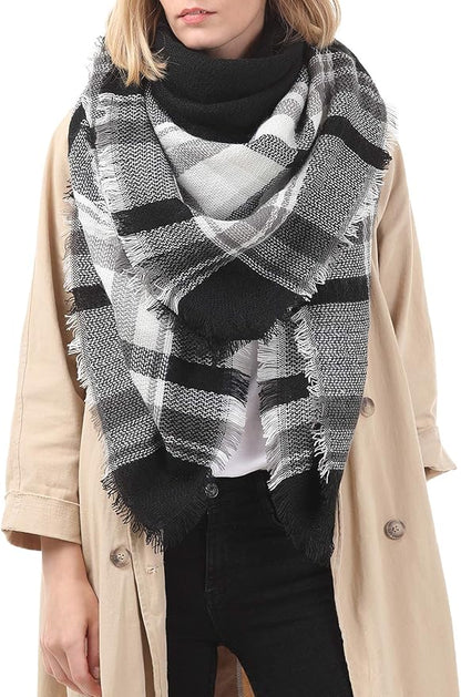 American Trends Women's Cozy Warm Winter Fall Blanket Scarf Stylish Soft Chunky Checked Giant Scarves Shawls