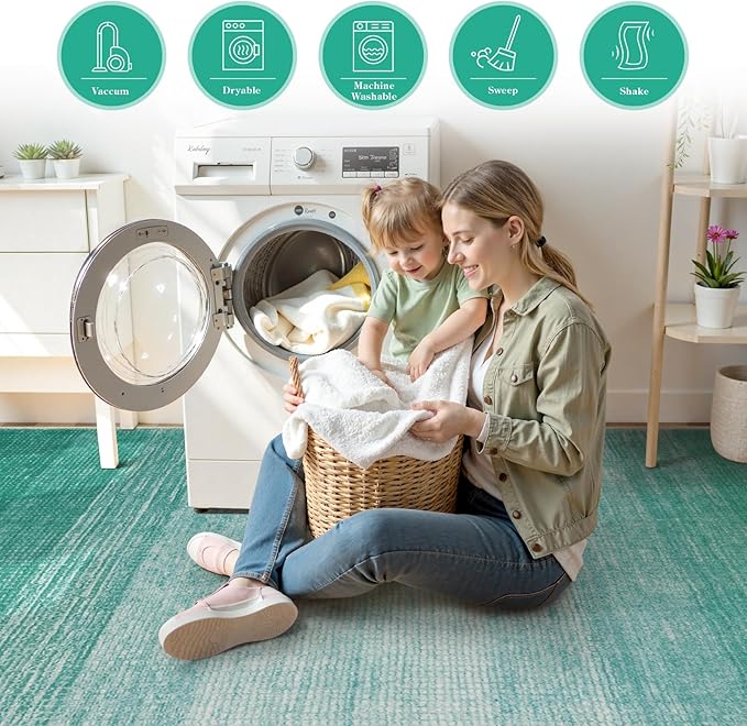 Wonnitar Modern Ombre Round Area Rugs, 5ft Washable Large Teal Circle Rugs for Living Room, Non-Slip Soft Circular Low Pile Floor Throw Carpet for Bedroom Bathroom Kitchen (Teal, Round 5ft)