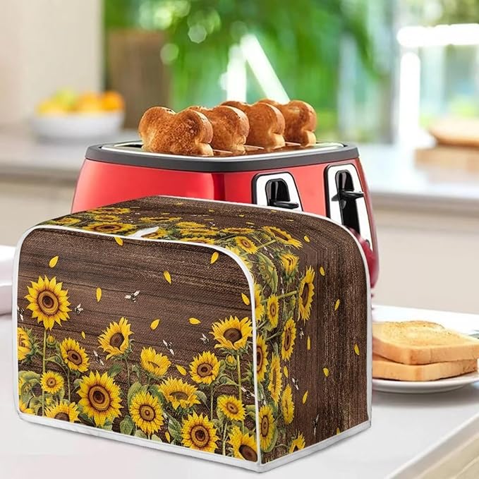Sunflower Print Toaster Cover Dustproof Bread Maker Protector Kitchen Accessories, Universal 2 Slice Oven Cover Appliance Cover, Washable Appliance Protection