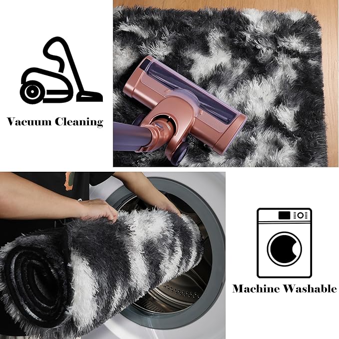 ONASAR 8x10 Area Rugs for Living Room, Black and White Large Fluffy Bedroom Rug, Washable Soft Plush Thick Shaggy Big Floor Carpet for Kids Boy Girls Teen Dorm Nursery Indoor Home Decor Aesthetic