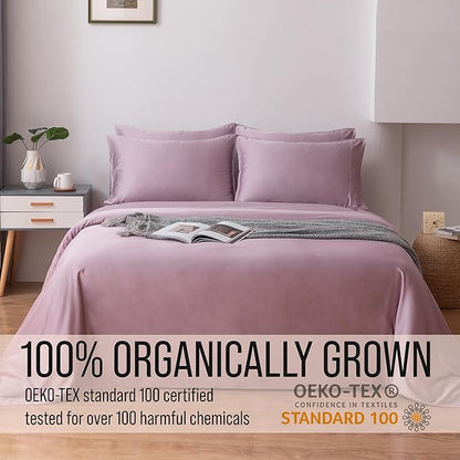 Bella Coterie 6 Piece Luxury Bamboo Viscose Queen Size Sheet Set | 100% Organically Grown | Cooling for Hot Sleepers | 18" Deep Pocket | Soft & Hypoallergenic | 4 Pillowcases [Lilac]