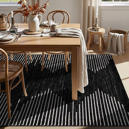 Rugshop Bohemian Stripe Stain Resistant High Traffic Living Room Kitchen Bedroom Dining Home Office Area Rug 8' x 12' Black