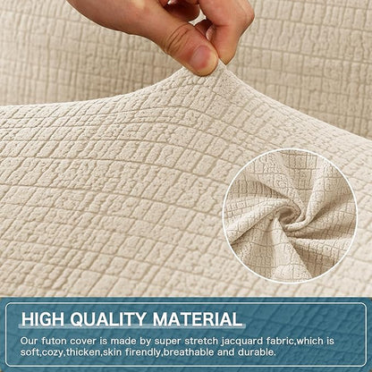 H.VERSAILTEX 100% Waterproof Futon Covers, Leakproof Armless Sofa Covers, Stretch Jacquard Sofa Bed Cover, Washable Futon Slipcover Furniture Protector for Kids, Pets, Dog and Cat, Ivory