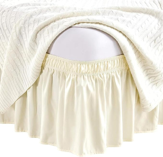 Ivory Wrap Around Bed Skirts with 16" Drop - Three Sides Fabric Adjustable Elastic Dust Ruffle Silky Soft -600 TC Stretchy Bed Skirt-King XL(78"X 84") Ivory